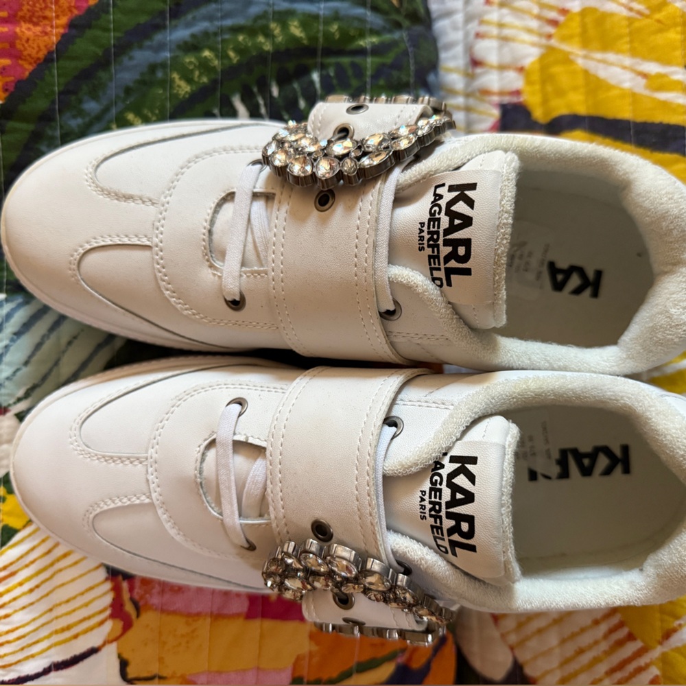 Karl Lagerfeld White Shoes with Crystal Embellishments